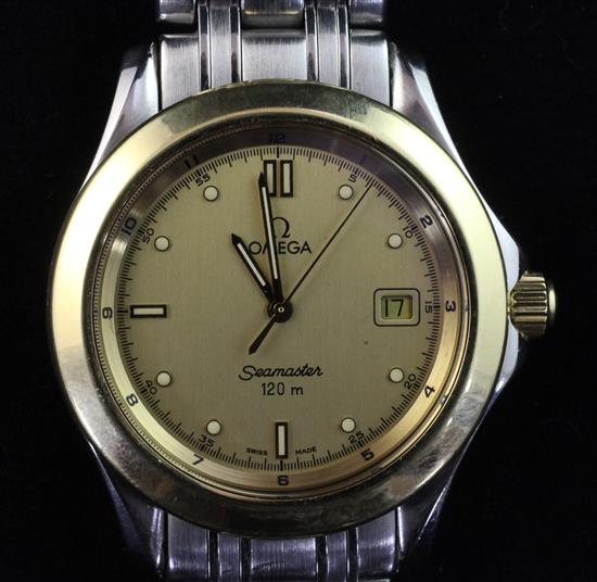 A gentlemans 18ct gold and steel Omega Seamaster quartz wristwatch,